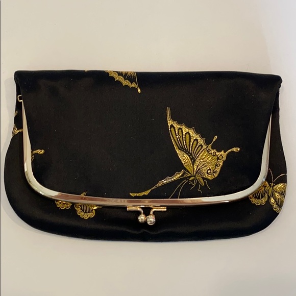 Vintage Handbags - VINTAGE Black & Gold Butterfly Clutch handbag